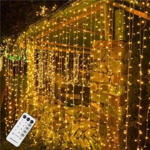 300 LED curtain string lights remote control warm white indoor outdoor decor